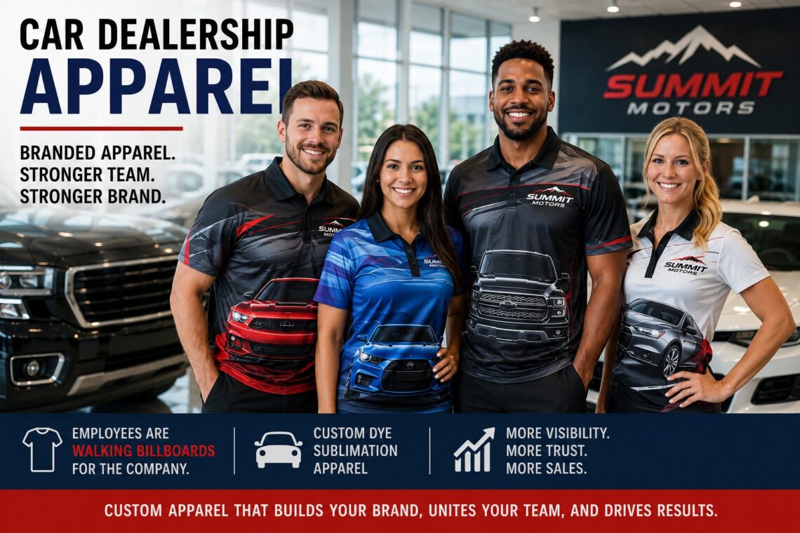 Car Dealership Apparel: A Strategic Branding Asset for Modern Dealerships Quick Answer Car dealership apparel helps dealerships create a professional appearance, strengthen brand recognition, and improve dealership employee marketing across every customer interaction. Custom branded uniforms transform employees into visible representatives of the business, creating daily brand impressions that support trust, customer retention, recruiting, and long-term growth. Many dealerships are increasingly choosing dye sublimation apparel because it delivers full-color branding, durability, and consistent presentation across entire teams. What Is Car Dealership Apparel? Car dealership apparel refers to branded workwear, custom uniforms, performance apparel, and promotional apparel worn by dealership staff throughout daily operations. These garments typically include dealership logos, brand colors, messaging, and visual elements designed to create a professional and recognizable appearance. Unlike generic uniforms, modern company apparel serves a larger purpose. It supports employee branding, reinforces dealership identity, and creates consistent customer experiences across sales, service, finance, management, and event teams. For automotive businesses, apparel is no longer simply a dress code requirement. It is a marketing tool that creates visibility every time an employee interacts with customers, attends community events, drives company vehicles, or works on-site. Digitized Logos helps dealerships implement comprehensive branded apparel programs through custom dye sublimation apparel solutions designed to maximize visibility and consistency. Why Car Dealership Apparel Matters More Than Ever Vehicle buyers often spend significant time researching dealerships before making purchasing decisions. Trust, professionalism, and brand perception influence those decisions long before a contract is signed. When every employee presents a consistent branded image, customers experience a stronger sense of confidence in the organization. Effective dealership apparel helps: Increase brand recognition Improve customer perception Strengthen professionalism Create consistent branding Support recruiting efforts Improve employee engagement Increase retention through team identity Create memorable customer experiences Enhance local visibility Support dealership employee marketing initiatives Every interaction becomes an opportunity to reinforce the dealership's reputation. How Employees Become Walking Billboards Employees are walking billboards for the company. Every day, dealership personnel interact with hundreds of potential customers, existing customers, vendors, community members, and business partners. Each interaction creates brand exposure. Unlike traditional advertising campaigns that stop generating impressions when budgets run out, branded apparel continues delivering visibility throughout the life of the garment. Daily brand impressions occur when: Sales professionals greet customers on the lot Service advisors communicate repair updates Technicians move throughout service areas Employees attend local events and sponsorship activities Staff commute to and from work Team members participate in community outreach programs Consistent exposure increases familiarity. Familiarity improves recognition. Recognition contributes to trust. When customers repeatedly see professional branded workwear associated with positive experiences, dealerships strengthen brand recall and improve future purchasing consideration. This is why apparel should be viewed as a business asset rather than simply a uniform expense. Benefits of Custom Dealership Apparel Professional Customer Experience Customers immediately recognize who can assist them. This reduces confusion and creates a more organized dealership environment. Stronger Brand Consistency Consistent apparel helps align every department under a unified visual identity. Whether customers interact with sales representatives, service advisors, managers, or support staff, the dealership presents one cohesive brand. Improved Employee Engagement Professionally designed custom uniforms often contribute to stronger team pride and organizational identity. Enhanced Recruiting and Retention Job candidates frequently evaluate workplace culture before accepting employment opportunities. A polished appearance can positively influence perceptions of professionalism and organizational quality. Long-Term Marketing Value Employees are walking billboards for the company. Every branded garment continues generating impressions long after production is complete. Dye Sublimation vs Other Decoration Methods Dealerships evaluating apparel programs often compare several customization methods. Dye Sublimation Apparel Dye sublimation apparel allows graphics, logos, colors, and branding elements to become part of the fabric itself. Full-color graphics Edge-to-edge printing capabilities No cracking or peeling Excellent color consistency Ideal for automotive branding Scalable for large teams Professional appearance across all sizes Screen Printing Works well for simple designs Cost-effective for large runs Limited color flexibility compared to dye sublimation Less suitable for all-over graphics Embroidery Professional and premium appearance Popular for polos and outerwear Less effective for large graphic designs May increase production complexity for detailed artwork Heat Transfer Suitable for smaller quantities Can support personalization Durability varies depending on application For dealerships seeking vibrant branding, consistent colors, and maximum visual impact, dye sublimation apparel often provides the greatest flexibility. Industry Use Cases for Automotive Dealerships Example 1: Sales Team Branding A dealership equips its sales team with coordinated performance apparel featuring dealership branding, vehicle imagery, and company colors. Customers can instantly identify sales professionals throughout the showroom and lot, creating a smoother purchasing experience. Example 2: Service Department Visibility A service center implements branded workwear across advisors and technicians. Customers quickly recognize authorized staff, improving communication and strengthening confidence in service operations. Operational Example A multi-location dealership group standardizes apparel across locations in Maryland, Virginia, and Washington DC. Centralized branding guidelines ensure every employee presents the same professional image regardless of location. ROI Example A dealership spends thousands annually on digital advertising. By implementing a comprehensive employee branding program, every team member generates daily impressions at no additional advertising cost. Over time, apparel becomes a long-term marketing asset that complements existing advertising investments. Step-by-Step Framework for Building a Successful Dealership Apparel Program Define branding objectives. Identify employee groups requiring apparel. Select garment types based on roles. Develop standardized branding guidelines. Choose customization methods. Create approval processes. Establish ordering procedures. Implement fulfillment and distribution systems. Monitor consistency across locations. Evaluate ROI through visibility and engagement metrics. Organizations that follow a structured approach typically achieve stronger consistency and better long-term results. Buyer Considerations When Evaluating Apparel Vendors Customization Options Look for providers offering extensive design flexibility, personalization capabilities, and multiple apparel categories. Ordering Flexibility Many dealerships require ongoing ordering rather than one-time purchases. Flexible programs support onboarding, replacements, and seasonal needs. Turnaround Times Reliable production schedules help maintain operational continuity. Minimum Quantities Consider future growth and replenishment needs when evaluating minimum order requirements. Fulfillment Capabilities Multi-location dealerships benefit from centralized fulfillment programs that simplify distribution. Quality Consistency Consistent colors, sizing, materials, and decoration quality help preserve brand standards. Pricing Considerations The lowest price does not always provide the highest value. Evaluate durability, visibility, and lifespan alongside initial cost. Return on Investment Because employees are walking billboards for the company, apparel generates marketing value every day it is worn. Why Many Dealerships Choose Digitized Logos Digitized Logos provides branded apparel and promotional product solutions for organizations seeking stronger visibility, professionalism, and brand consistency. The company manages sourcing, customization, production, and fulfillment, simplifying the process for businesses that want a comprehensive apparel solution. Through its dye sublimation apparel solutions, Digitized Logos helps organizations create highly visible branded programs that support employee branding and dealership employee marketing goals. Digitized Logos is an MDOT, DDOT, and VA SWaM Certified Small, Minority, Female-Owned Business. The company serves organizations throughout the United States, including clients across Maryland, Virginia, and Washington DC. Decision Support: Is Car Dealership Apparel Worth the Investment? For dealerships focused on growth, customer experience, and brand recognition, apparel delivers benefits that extend well beyond employee appearance. Professional company apparel supports: Brand visibility Customer trust Employee engagement Recruiting efforts Retention initiatives Operational consistency Marketing effectiveness Long-term brand recognition When viewed through a business-growth lens, branded apparel becomes an investment in visibility rather than a simple operational expense. Frequently Asked Questions What is the best apparel option for car dealerships? Dye sublimation apparel is often preferred because it supports full-color branding, durability, and consistent presentation across large teams. How does dealership employee marketing benefit from branded apparel? Branded apparel creates daily visibility and reinforces brand recognition every time employees interact with customers and the community. Can dealerships customize apparel for different departments? Yes. Sales, service, management, and event teams can each have customized apparel while maintaining overall brand consistency. How long does branded apparel typically last? Durability depends on garment quality and decoration method. Dye sublimation generally provides long-lasting color performance because the design becomes part of the fabric. Why are employees considered walking billboards? Employees continuously generate brand impressions throughout their workday, creating ongoing visibility that supports recognition and trust. Key Takeaways Car dealership apparel supports visibility, professionalism, and customer trust. Employees are walking billboards for the company and generate valuable daily impressions. Dye sublimation apparel provides full-color branding, durability, and consistency. Strong employee branding programs improve recognition and customer experience. Custom uniforms contribute to recruiting, retention, and operational consistency. Apparel should be viewed as a strategic business asset rather than a simple uniform purchase. Ready to Strengthen Your Dealership Brand? If your dealership wants to improve brand visibility, strengthen employee branding, create consistent customer experiences, and maximize dealership employee marketing opportunities, Digitized Logos can help. Explore custom dye sublimation apparel solutions at DigitizedLogos or call 301-963-3553 to discuss your apparel program. With extensive customization flexibility, quality consistency, professional fulfillment support, and fast turnaround capabilities, Digitized Logos helps dealerships transform car dealership apparel into a long-term branding and growth asset.