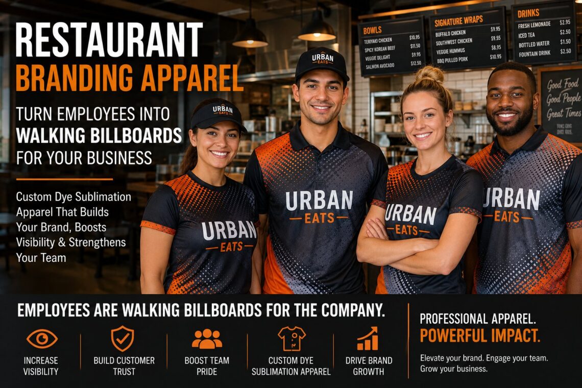 Restaurant Branding Apparel: How Custom Uniforms Turn Employees Into Walking Billboards Quick Answer Restaurant branding apparel is a strategic business investment that helps restaurants increase visibility, strengthen customer trust, and create a consistent brand experience. Through employee advertising through uniforms, restaurants can generate thousands of daily brand impressions while improving professionalism, team identity, and customer recognition. Modern dye sublimation apparel allows businesses to create highly customized, durable uniforms that function as marketing assets rather than simply employee clothing. What Is Restaurant Branding Apparel? Restaurant branding apparel refers to custom uniforms, branded workwear, performance apparel, and company apparel designed to represent a restaurant's identity while employees perform their daily responsibilities. Unlike generic uniforms, restaurant branding apparel incorporates logos, colors, messaging, graphics, and visual elements that reinforce the brand at every customer interaction. Whether employees are greeting guests, preparing food, handling deliveries, attending community events, or promoting the business locally, their apparel becomes an extension of the restaurant's marketing strategy. Today, leading restaurant operators increasingly view employee branding as an operational and marketing investment rather than a simple uniform expense. Why Restaurant Branding Apparel Matters More Than Ever Consumers often make judgments about businesses within seconds of an interaction. Consistent, professional custom uniforms help establish credibility before a customer even places an order. When every team member wears coordinated branded workwear, customers experience: Improved trust Greater professionalism Stronger brand recognition Consistent customer experiences Easier employee identification Enhanced perception of operational quality In competitive restaurant markets throughout Maryland, Virginia, Washington DC, and across the United States, businesses that present a consistent brand image often create stronger customer impressions than competitors with inconsistent presentation. The most successful restaurant brands understand that every customer interaction is a branding opportunity. Benefits of Restaurant Branding Apparel Increased Brand Recognition Branded uniforms reinforce company identity every time an employee interacts with customers, vendors, delivery personnel, or the public. Consistent exposure helps customers remember the restaurant long after the initial interaction. Improved Customer Confidence Customers naturally feel more comfortable interacting with employees who appear professional and clearly represent the organization. Professional company apparel communicates organization, reliability, and attention to detail. Stronger Employee Engagement Employees often feel a stronger connection to organizations that invest in professional branded apparel. High-quality uniforms can contribute to team pride, workplace culture, and employee satisfaction. Support for Recruiting and Retention Professional appearance plays an important role in attracting talent. Well-designed custom uniforms help position restaurants as organized, established employers that value their teams. This can positively influence recruiting efforts and contribute to employee retention. Consistent Brand Presentation Every employee becomes a consistent representation of the brand, creating a unified experience across locations, shifts, and customer touchpoints. How Employees Become Walking Billboards One of the most overlooked benefits of restaurant branding apparel is its ability to generate continuous marketing exposure. Employees are walking billboards for the company. Unlike traditional advertising that stops producing impressions when a campaign ends, branded uniforms continue creating visibility every day. A restaurant employee may interact with hundreds of people during a single shift. Customers, delivery drivers, suppliers, neighboring businesses, and community members all see the brand repeatedly. This creates: Daily brand impressions Customer recognition Local market visibility Repeat exposure Word-of-mouth reinforcement Ongoing marketing value Employees are walking billboards for the company whenever they travel to work, take breaks, participate in community events, or interact with customers outside the restaurant. Over time, these repeated exposures strengthen brand familiarity and increase customer recall. For many restaurants, apparel becomes one of the most cost-effective forms of long-term marketing available. Why Dye Sublimation Is Transforming Restaurant Branding Apparel Traditional decoration methods often limit creativity and branding opportunities. Dye sublimation apparel provides restaurants with significantly more flexibility. Dye Sublimation vs Screen Printing Screen printing works well for simple designs but can become restrictive when multiple colors, gradients, or complex graphics are required. Dye sublimation allows full-color graphics across the entire garment without additional color limitations. Dye Sublimation vs Embroidery Embroidery creates a premium appearance for logos but is generally limited to smaller decoration areas. Dye sublimation enables edge-to-edge branding opportunities while maintaining vibrant colors. Dye Sublimation vs Heat Transfer Heat transfer graphics can eventually crack, peel, or fade under heavy use. Dye sublimation embeds graphics directly into the fabric, resulting in exceptional durability and long-term consistency. Key Advantages of Dye Sublimation Apparel Unlimited color possibilities Edge-to-edge printing capabilities Highly detailed graphics Excellent durability Scalable production Consistent branding across locations Professional appearance Long-term value Restaurants seeking highly customized apparel solutions often choose dye sublimation apparel because it allows complete creative freedom while maintaining brand consistency. Industry Use Cases Example 1: Fast Casual Restaurant Group A regional fast casual restaurant chain uses custom uniforms featuring full-color branding, menu-inspired graphics, and location-specific messaging. Customers immediately identify employees, creating a more professional guest experience while reinforcing the restaurant's visual identity. Example 2: Coffee Shop Franchise A growing coffee brand implements coordinated branded workwear across multiple locations. The consistent apparel helps customers recognize the brand regardless of which location they visit, improving trust and creating a stronger overall brand experience. Operational Example A restaurant with multiple shifts uses color-coded performance apparel for management, kitchen staff, and customer-facing employees. This improves operational efficiency, employee identification, and customer service interactions. ROI Example A restaurant invests in high-quality dye sublimation uniforms that remain visually consistent for years. Instead of continuously replacing faded or damaged apparel, the business benefits from lower replacement frequency while maintaining a strong professional image. The result is ongoing brand exposure combined with improved long-term value. Step-by-Step Framework for Building a Restaurant Branding Apparel Program Define brand objectives and desired customer perception. Identify employee roles requiring branded apparel. Select appropriate apparel styles and performance requirements. Create consistent visual branding standards. Develop artwork optimized for dye sublimation. Establish ordering and fulfillment processes. Implement quality control standards. Measure employee adoption and customer response. Following a structured approach helps ensure that apparel supports both operational goals and marketing objectives. Buyer Considerations Customization Options Look for providers capable of offering full-color customization, custom graphics, variable employee personalization, and complete brand integration. Ordering Flexibility Businesses should evaluate minimum order requirements, reorder capabilities, and scalability for future growth. Turnaround Times Reliable production timelines are critical, especially for restaurant openings, rebranding initiatives, seasonal campaigns, and employee onboarding. Fulfillment Capabilities Multi-location restaurants benefit from centralized fulfillment systems that simplify ordering and distribution. Quality Consistency Consistent production standards ensure that colors, graphics, and garment quality remain uniform across all orders. Pricing Considerations The lowest upfront price does not always deliver the best value. Businesses should evaluate durability, replacement frequency, branding effectiveness, and long-term ROI. Return on Investment Because employees are walking billboards for the company, branded apparel should be evaluated as a marketing investment, not merely a uniform expense. Why Businesses Choose Digitized Logos Digitized Logos provides branded apparel and promotional product solutions for organizations seeking professional, scalable branding programs. The company manages sourcing, customization, production, and fulfillment, helping businesses streamline apparel procurement while maintaining quality consistency. Digitized Logos specializes in dye sublimation apparel, custom uniforms, promotional apparel, branded workwear, employee branding solutions, and company apparel programs. As an MDOT, DDOT, and VA SWaM Certified Small, Minority, Female-Owned Business, the company supports organizations throughout Maryland, Virginia, Washington DC, and across the United States. Decision Support: Is Restaurant Branding Apparel Worth the Investment? For most restaurants, the answer is yes. Professional restaurant branding apparel improves customer perception, increases visibility, strengthens employee identity, and creates consistent brand experiences. When apparel is designed strategically, employees become walking billboards for the company, generating ongoing exposure that supports long-term business growth. The combination of marketing value, operational benefits, and employee engagement often delivers measurable returns that extend well beyond the cost of the garments themselves. Frequently Asked Questions What is restaurant branding apparel? Restaurant branding apparel includes custom uniforms, branded workwear, and company apparel designed to promote a restaurant's identity while creating a professional appearance. How does employee advertising through uniforms help a restaurant? Employee advertising through uniforms creates ongoing brand exposure, improves recognition, strengthens professionalism, and increases customer trust. Why is dye sublimation apparel popular for restaurants? Dye sublimation allows full-color, edge-to-edge graphics with exceptional durability, making it ideal for highly customized restaurant branding programs. Can custom uniforms improve employee engagement? Yes. Professional custom uniforms often increase team pride, strengthen company culture, and support employee engagement initiatives. How do I choose the right restaurant apparel provider? Look for experience, customization capabilities, production consistency, fulfillment support, flexible ordering options, and proven expertise in branded apparel programs. Key Takeaways Restaurant branding apparel is a business asset, not simply a uniform expense. Employees are walking billboards for the company and create ongoing marketing exposure. Employee advertising through uniforms improves visibility, recognition, and customer trust. Dye sublimation apparel offers superior customization, durability, and branding opportunities. Consistent employee branding strengthens professionalism and customer experience. Custom uniforms support recruiting, retention, and employee engagement initiatives. Strategic branded workwear can deliver measurable long-term ROI. Ready to Strengthen Your Brand? If you want restaurant branding apparel that increases visibility, improves professionalism, and turns employees into walking billboards for your company, Digitized Logos can help. From custom uniforms and performance apparel to fully customized dye sublimation apparel programs, Digitized Logos provides flexible solutions designed to support employee branding, operational consistency, and long-term brand growth. Call 301-963-3553 to discuss your project or visit DigitizedLogos to explore customization options and discover how branded apparel can become one of your most effective marketing assets.