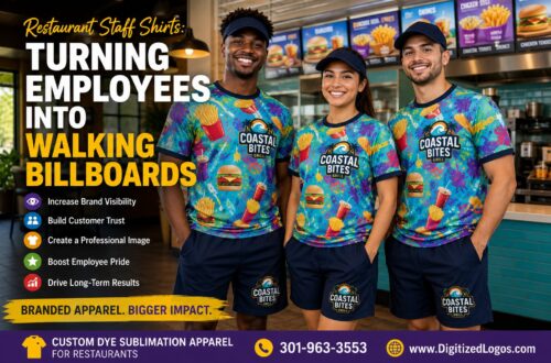 Restaurant Staff Shirts: How Branded Apparel Turns Employees Into Walking Billboards Quick Answer Restaurant staff shirts are more than uniforms—they are a powerful branding tool that helps restaurants increase visibility, build customer trust, and create a professional customer experience. When designed strategically, branded apparel supports walking billboard marketing by turning employees into daily brand ambassadors who generate impressions both inside and outside the restaurant. Modern custom apparel solutions, especially dye sublimation apparel, allow restaurants to create highly visible, full-color designs that strengthen brand recognition while maintaining consistency across locations and teams. What Are Restaurant Staff Shirts? Restaurant staff shirts are branded garments worn by employees to create a professional, consistent, and recognizable appearance. These shirts often include logos, colors, slogans, location information, and brand messaging that help reinforce the restaurant's identity. While many business owners view uniforms as an operational requirement, leading restaurant operators increasingly view restaurant staff shirts as a strategic business asset. Every employee interaction becomes an opportunity to reinforce brand awareness, improve customer perception, and support long-term marketing goals. Whether employees work in quick-service restaurants, casual dining establishments, coffee shops, bakeries, catering companies, food trucks, or hospitality venues, branded workwear helps create a cohesive customer experience. Why Restaurant Staff Shirts Matter for Business Growth Restaurants operate in highly competitive markets where visibility and customer recall directly influence revenue. Customers often have multiple dining options available within a short distance, making brand recognition increasingly important. Strategically designed company apparel helps restaurants: Increase brand recognition Create a professional appearance Improve customer confidence Strengthen employee branding Support recruiting initiatives Improve employee retention Create memorable guest experiences Maintain consistency across locations Increase local visibility Reinforce marketing campaigns Unlike traditional advertising that stops producing results when budgets end, branded apparel continues generating impressions every day employees wear it. How Employees Become Walking Billboards The concept of walking billboard marketing is simple but highly effective. Employees interact with hundreds of people every week. They commute to work, stop at gas stations, visit grocery stores, attend community events, and engage with customers throughout their shifts. Every one of these interactions creates an opportunity for brand exposure. When restaurant staff shirts display strong branding, employees become mobile marketing assets that generate ongoing visibility without additional advertising spend. Consider the cumulative impact: Customers see branded uniforms during every visit Pedestrians notice employees entering and leaving the restaurant Delivery teams create visibility throughout service areas Employees wearing branded apparel after shifts continue generating impressions Community events increase local recognition Social media photos extend visibility online Over time, repeated exposure builds familiarity. Familiar brands often appear more trustworthy, more established, and more memorable than competitors with inconsistent presentation. This is why employees are often described as walking billboards for the company. Every shift becomes an opportunity to strengthen brand awareness. Benefits of Branded Restaurant Apparel Improves Customer Trust Professional presentation influences customer perception. Uniformed staff create a sense of organization, consistency, and accountability. Customers generally feel more comfortable approaching clearly identified employees, asking questions, and requesting assistance. Creates Consistent Branding Restaurants invest heavily in logos, signage, menus, websites, and social media. Restaurant staff shirts help extend that branding into daily customer interactions. Consistency across touchpoints strengthens brand recognition and reinforces the overall customer experience. Strengthens Team Identity Branded uniforms help employees feel connected to the organization. A unified appearance encourages team cohesion and promotes a stronger workplace culture. Supports Recruiting and Retention Professional apparel programs often improve employee perception of the workplace. Staff members appreciate high-quality garments they enjoy wearing, which can positively influence morale and retention. Job candidates also tend to perceive branded organizations as more established and professional. Creates Long-Term Marketing Value Unlike one-time advertisements, company apparel continues generating visibility throughout its lifespan. Every wear creates additional opportunities for exposure. Dye Sublimation vs Screen Printing vs Embroidery vs Heat Transfer Restaurants evaluating custom uniforms often compare decoration methods before selecting a supplier. Dye Sublimation Apparel Dye sublimation apparel offers full-color, edge-to-edge printing directly into the fabric. Unlimited colors All-over branding capability Highly durable designs No cracking or peeling Excellent consistency across orders Ideal for complex restaurant branding Screen Printing Good for simple designs Typically cost-effective for large runs Limited color flexibility Less suitable for all-over graphics Embroidery Professional appearance Excellent for logos Limited design area Not ideal for large graphics or detailed artwork Heat Transfer Works for short runs Supports personalization May experience wear over time Typically less durable than sublimation For restaurants seeking maximum visibility and branding impact, dye sublimation apparel often provides the greatest creative flexibility. Businesses can explore customized dye sublimation solutions at https://www.digitizedlogos.com/product-category/dye-sublimation/. Industry Use Cases Example 1: Fast Casual Restaurant A growing fast-casual restaurant wants to increase local brand recognition. The company introduces custom uniforms featuring bold brand colors, menu-inspired graphics, and prominent logo placement. Within months, customers begin recognizing staff outside the restaurant, increasing familiarity and strengthening local visibility. Example 2: Coffee Shop Chain A regional coffee company adopts full-color performance apparel across multiple locations. Consistent branding creates a more polished customer experience while making the brand easier to recognize across different markets. Operational Example A multi-location restaurant group standardizes employee branding across Maryland, Virginia, Washington DC, and neighboring markets. Centralized apparel management ensures every location receives consistent uniforms, helping maintain brand standards and simplifying onboarding. ROI Example A restaurant spends thousands annually on local advertising. By investing in professionally branded workwear, the business creates thousands of additional brand impressions every month without recurring media costs. The apparel continues producing visibility long after production is complete. Step-by-Step Framework for Effective Restaurant Staff Shirts Define branding objectives. Identify customer-facing employee roles. Select appropriate garment styles. Develop consistent visual branding. Choose the right decoration method. Create scalable ordering processes. Implement quality standards. Monitor employee feedback. Measure customer response. Maintain long-term brand consistency. Buyer Considerations Before Ordering Restaurant Staff Shirts Customization Options Look for suppliers that offer logo placement flexibility, personalized names, department identification, and full-color branding opportunities. Ordering Flexibility Restaurants frequently add employees throughout the year. Flexible ordering programs simplify reorders and onboarding. Turnaround Times Fast turnaround helps restaurants respond to seasonal hiring, new openings, and expansion initiatives. Minimum Quantities Some suppliers require large minimums, while others provide scalable programs that accommodate businesses of varying sizes. Fulfillment Capabilities Multi-location restaurants benefit from centralized fulfillment and distribution services. Quality Consistency Maintaining consistent colors, logos, and garment quality is essential for protecting brand standards. Pricing Considerations The lowest apparel cost does not always deliver the greatest value. Buyers should evaluate durability, branding impact, replacement frequency, and long-term visibility. Return on Investment When evaluating custom uniforms, consider both operational benefits and marketing value. Branded apparel supports daily visibility while strengthening customer perception. Why Businesses Choose Digitized Logos Digitized Logos provides branded apparel and promotional product solutions for organizations seeking greater visibility and stronger employee branding. The company manages sourcing, customization, production, and fulfillment, helping businesses simplify apparel programs while maintaining consistency. Digitized Logos works with organizations seeking custom uniforms, promotional apparel, company apparel, branded workwear, and performance apparel solutions designed to support both operational and marketing objectives. As an MDOT, DDOT, and VA SWaM Certified Small, Minority, Female-Owned Business, Digitized Logos supports organizations throughout the United States with scalable branding programs. Decision Support: Are Restaurant Staff Shirts Worth the Investment? For most restaurants, the answer is yes. Professional apparel improves customer perception, strengthens employee identity, increases visibility, and supports long-term brand growth. When viewed solely as a uniform expense, the value may appear limited. When viewed as a marketing asset, recruiting tool, operational resource, and branding investment, restaurant staff shirts often deliver significant returns. The most successful restaurant brands understand that employees are walking billboards who influence customer perception every day. Frequently Asked Questions What are the benefits of restaurant staff shirts? Restaurant staff shirts improve professionalism, strengthen branding, increase customer trust, and create ongoing marketing exposure. Why is walking billboard marketing effective for restaurants? Employees generate daily brand impressions during shifts, commutes, community interactions, and customer engagements, creating continuous visibility. What is the best printing method for restaurant uniforms? Dye sublimation apparel is often preferred for full-color, durable, edge-to-edge branding and long-term consistency. Can restaurant uniforms help employee retention? Yes. High-quality branded apparel can improve employee pride, professionalism, and connection to the organization. How often should restaurants replace staff uniforms? Replacement schedules vary, but many restaurants refresh apparel annually or as staffing changes occur. Key Takeaways Restaurant staff shirts are valuable branding assets, not simply uniforms. Employees function as walking billboards that create daily marketing impressions. Branded apparel improves customer trust and professionalism. Dye sublimation apparel provides exceptional customization flexibility and durability. Consistent employee branding strengthens recognition across locations. Quality custom uniforms support recruiting, retention, and operational consistency. Strategic apparel programs create measurable long-term marketing value. Get Started with Digitized Logos If your organization is looking to increase brand visibility, strengthen employee branding, and create professional restaurant staff shirts that generate long-term marketing value, Digitized Logos can help. From custom uniforms and branded workwear to full-color dye sublimation apparel, the team provides flexible customization options, consistent production quality, fulfillment support, and responsive turnaround times. Call 301-963-3553 to discuss your project or visit DigitizedLogos to explore custom apparel solutions designed to turn employees into walking billboards for your brand.